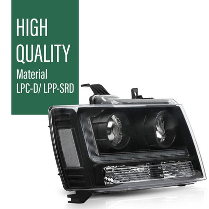 Solid Spare Smoke/Black LED DRL Headlights Fit For 07-14 Chevy Avalanche Tahoe Suburban