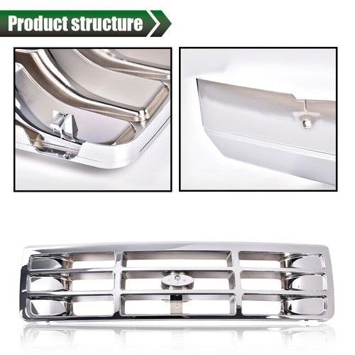 Solid Spare Fit For 1992-1996 Ford F150 F250 F350 Bronco Front Bumper Grille Grill Chrome
