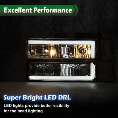 Solid Spare Fit For 94-00 C/K Suburban Clear Corner Chrome LED DRL Headlights Bumper Lamps