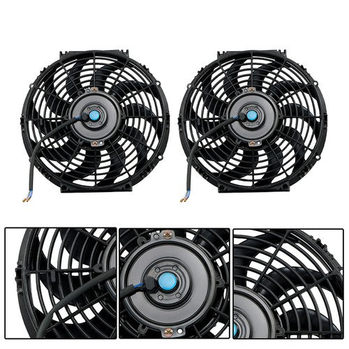 Solid Spare 2× 12" Electric Radiator Cooling Slim Fans Push Pull Mount Black For Universal
