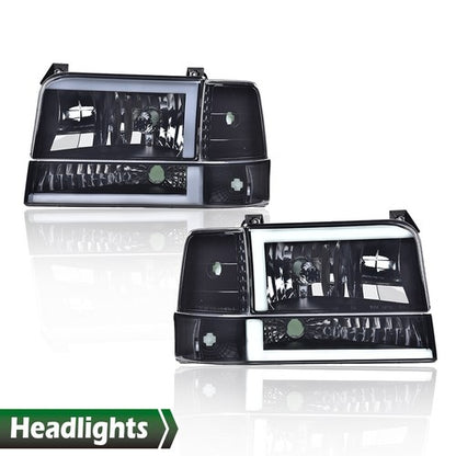 Solid Spare FIT FOR 92-96 FORD F150 F250 F350 LED DRL BLACK HEADLIGHT CORNER/BUMPER