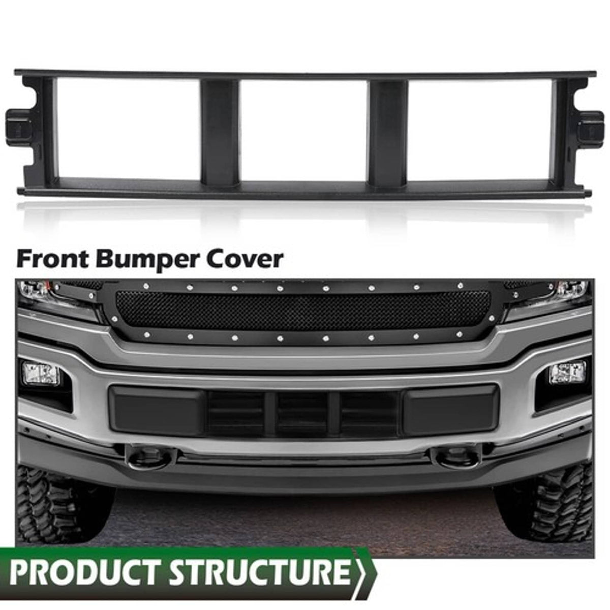 Solid Spare Fit For 2018-2020 Ford F-150 Front Bumper Center Cover Insert Trim Panel Black