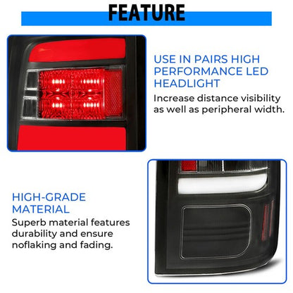 Solid Spare Black Tail Lights Brake Lamps LED Bar Light for 09-18 Dodge Ram 1500 2500 3500