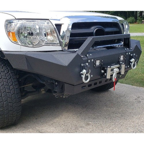 Solid Spare For Toyota Tacoma 2005-15 Front Bumper Steel w/Winch Plate&LED Lights&Skid Plate