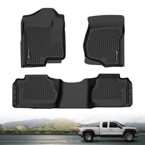 Solid Spare TPE Floor Mats Liners Fit For 07-13 Silverado Sierra 1500 2500 3500 Extended Cab
