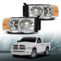 Solid Spare Fit For 2002-2005 Dodge Ram 1500 2500 3500 Clear/Chrome LED Tube DRL Headlights