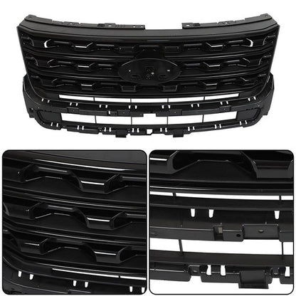 Solid Spare Front Bumper Grille Glossy Black For Ford Explorer 2016-2017 FO1200578