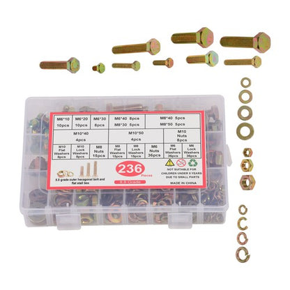 Solid Spare 236PCS Grade8.8 Metric Bolt and Nut Assortment,M6/M8 Heavy Duty Hex Head