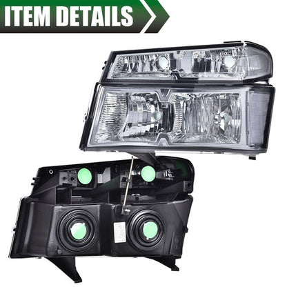 Solid Spare Smoke Lens Chrome Headlights Fit For 2004-2012 GMC Canyon/Chevy Colorado LH RH