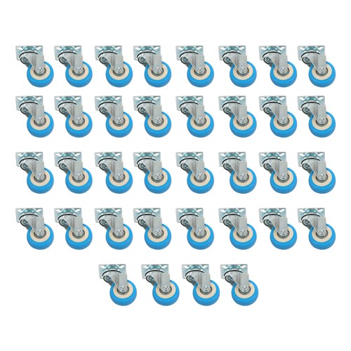 Solid Spare 36 Pack Caster Swivel Plate On Blue Polyurethane Wheels 2" Size Wheels No Brake