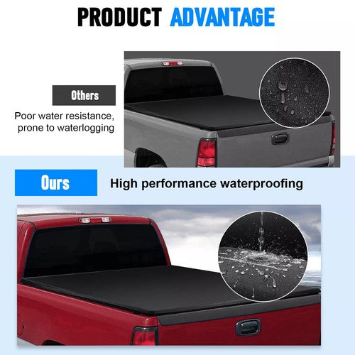 Solid Spare 6.5FT Soft Roll-Up Tonneau Cover for 07-13 Silverado/Sierra 1500 2500HD 3500HD