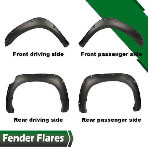 Solid Spare Black Fit For 2007-2013 Toyota Tundra Pocket Rivet Style Fender Flares 4pcs