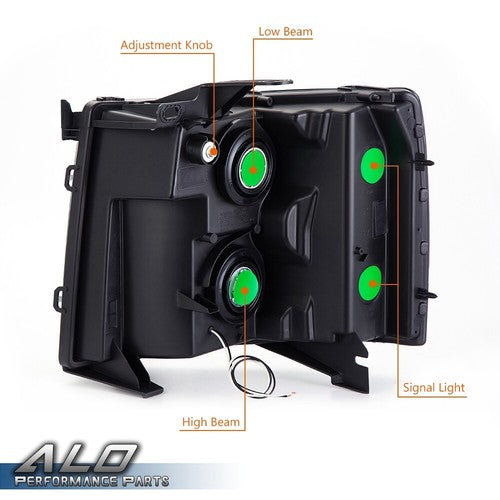 Solid Spare LED DRL Headlights Amber Black Fit For 2007-2014 Chevy Silverado 1500 2500 3500