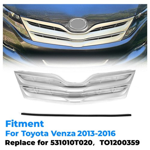 Solid Spare Fits Toyota Venza 2013-2016 Front Upper Grille Grill Silver Factory Replacement