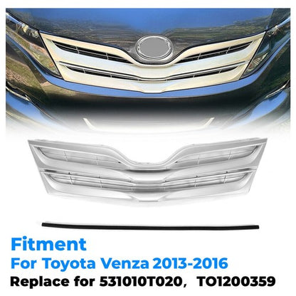 Solid Spare Fits Toyota Venza 2013-2016 Front Upper Grille Grill Silver Factory Replacement