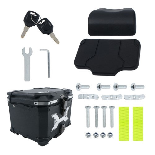 Solid Spare Aluminum Hard Motorcycle Trunk With Silver Hanging Plate Rear Trunk Black 45L
