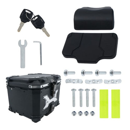 Solid Spare Aluminum Hard Motorcycle Trunk With Silver Hanging Plate Rear Trunk Black 45L