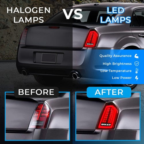 Solid Spare Full LED Taillights with LED Reverse / Signal Black For 2011-2014 Chrysler 300