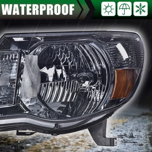 Solid Spare Smoke Lens Chrome Headlights Assembly Left+Right Fit For 2005-2011 Toyota Tacoma