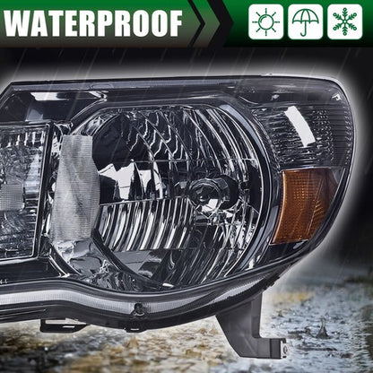 Solid Spare Smoke Lens Chrome Headlights Assembly Left+Right Fit For 2005-2011 Toyota Tacoma