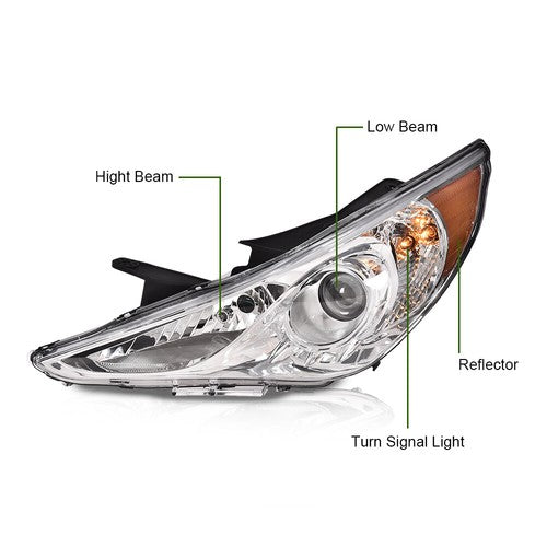 Solid Spare Fit For 2011-2014 Hyundai Sonata Chrome Housing Projector Headlights Assembly