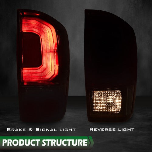 Solid Spare Fit For 16-2022 Toyota Tacoma Red/Black Rear Tail Lights Brake Lamps Left+Right