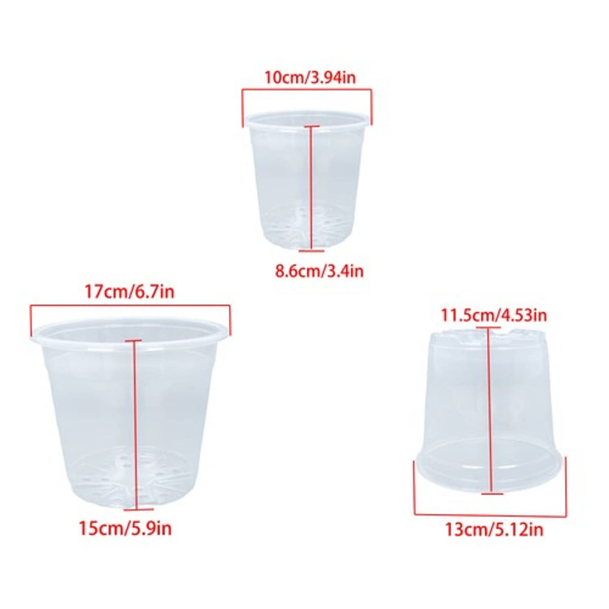 Solid Spare Garden Plastic Nursey Flower Pots Clear 30 Pack 6.7/5/4 Inch W/ Drainage Holes