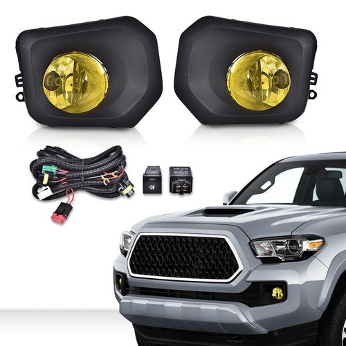 Solid Spare Fit For 2016-2021 Toyota Tacoma Yellow Lens Fog Lights Driving Bumper Lamps Kit