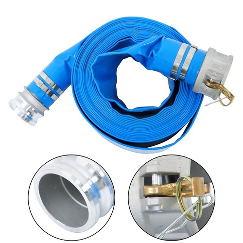 Solid Spare 3" x 50FT PVC Irrigation Discharge Hose W/Aluminum Connectors for Pools Blue