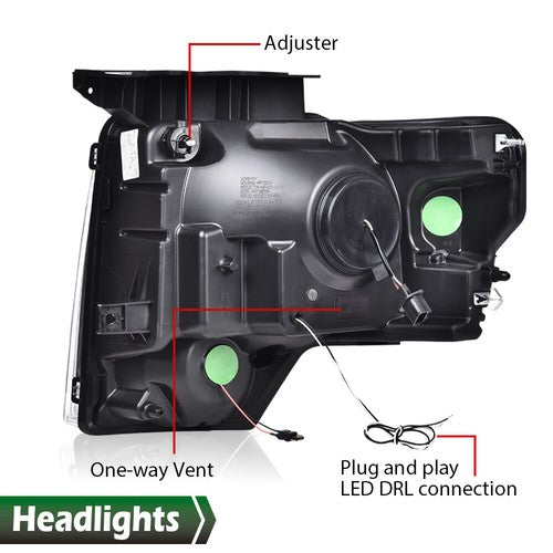 Solid Spare Dual LED Projector Headlights + Tail Lights Fit For 2009-2014 Ford F-150 Pickup
