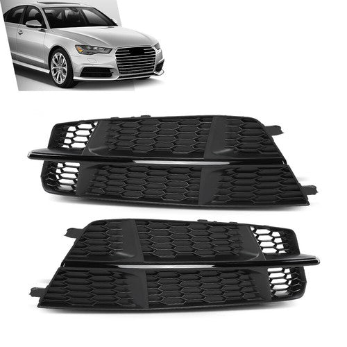 Solid Spare Front Fog Light Cover Honeycomb Grille Black Fit For Audi S6 A6 S-Line 2016-2018