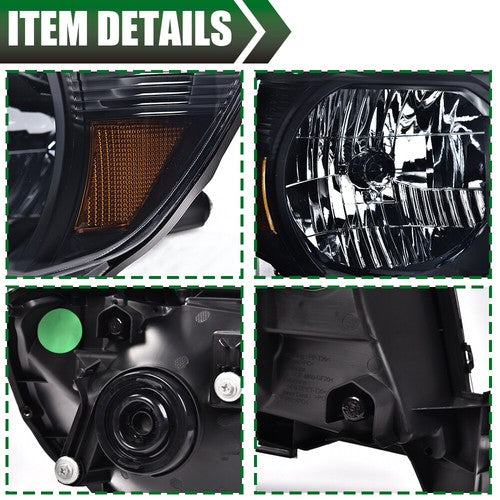 Solid Spare Fit For 05-11 Toyota Tacoma Amber Corner Black Headlights Left+Right Side
