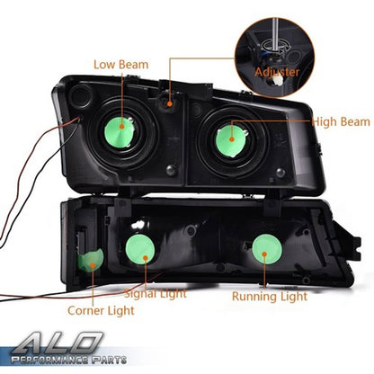 Solid Spare FIT FOR 03-06 CHEVY SILVERADO SMOKED/AMBER HEADLIGHT/LAMP W/ LED DRL US