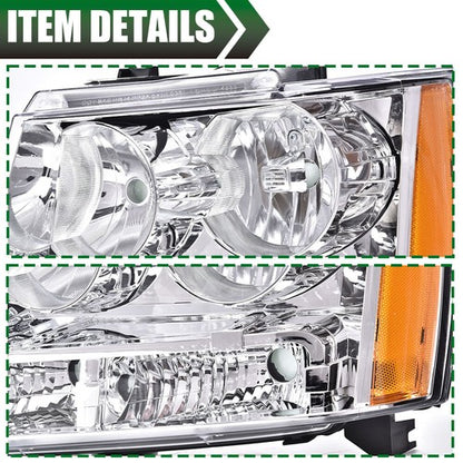 Solid Spare Headlights Assembly Fit For 07-14 Chevy Tahoe Suburban Avalanche Chrome Amber
