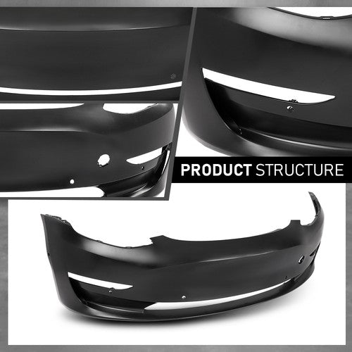 Solid Spare Fit For 2017-2023 Tesla Model 3 Front Bumper Cover Fascia w/ Park Sensor Hole