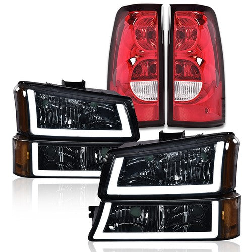 Solid Spare Fit For 2003-2006 Silverado Amber LED DRL Black Housing Headlight +Tail Lights