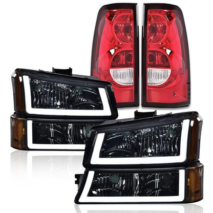 Solid Spare Fit For 2003-2006 Silverado Amber LED DRL Black Housing Headlight +Tail Lights