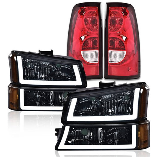Solid Spare Fit For 2003-2006 Silverado Amber LED DRL Black Housing Headlight +Tail Lights