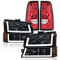 Solid Spare Fit For 2003-2006 Silverado Amber LED DRL Black Housing Headlight +Tail Lights