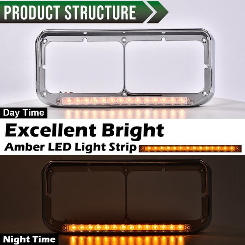 Solid Spare Headlight Bezel w/ LED Light Strip Fit For Peterbilt Freightliner Kenworth Truck