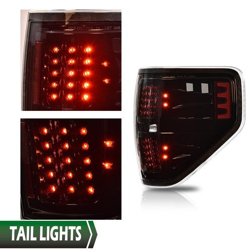 Solid Spare LED Black Tail Lights Rear Brake Lamps Left & Right Fit For 2009-2014 Ford F150
