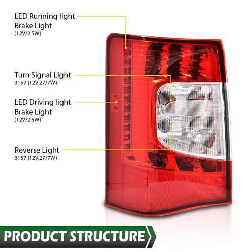 Solid Spare LED Tail Light Brake Lamp Left Side Fit For 2011-2016 Chrysler Town & Country