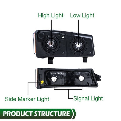 Solid Spare Fit For 03-06 Chevrolet Silverado Smoke Lens Black Headlights+Tail Lights