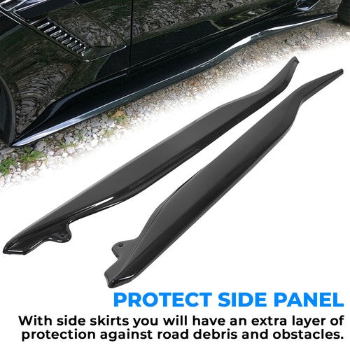 Solid Spare For 2014-2019 14-Up Corvette C7 METALLIC Side Skirts Z06 Style ABS GLOSS BLACK