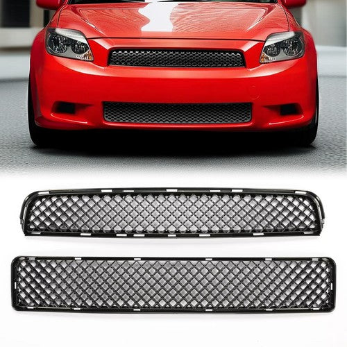 Solid Spare For 2005-2010 Scion tC Black ABS Front Upper and Lower Hood Grille Mesh Grill