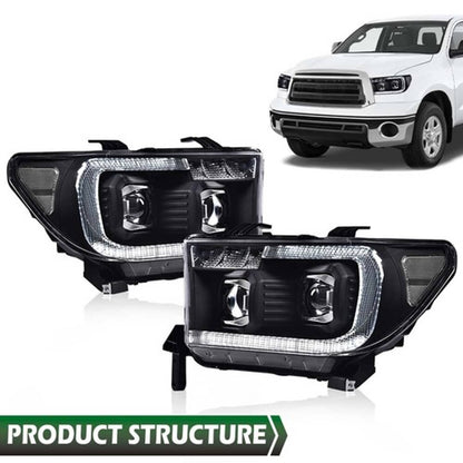 Solid Spare Fit For 2007-2013 Tundra 08-17 Sequoia Black/Clear LED Tube Projector Headlights