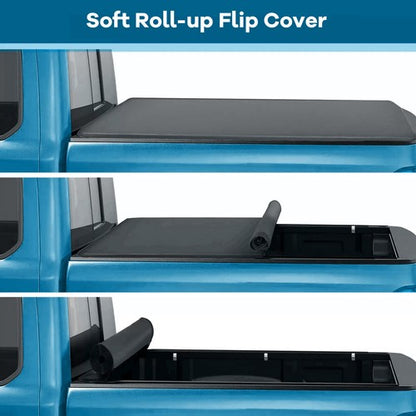 Solid Spare Soft Roll Up 5.8 FT Tonneau Cover w/Light For 07-25 GMC Sierra Silverado 1500