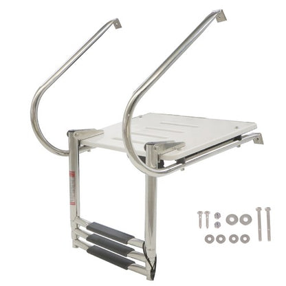 Solid Spare 3-step stainless steel ship ladder with platform Marine with Telescoping US