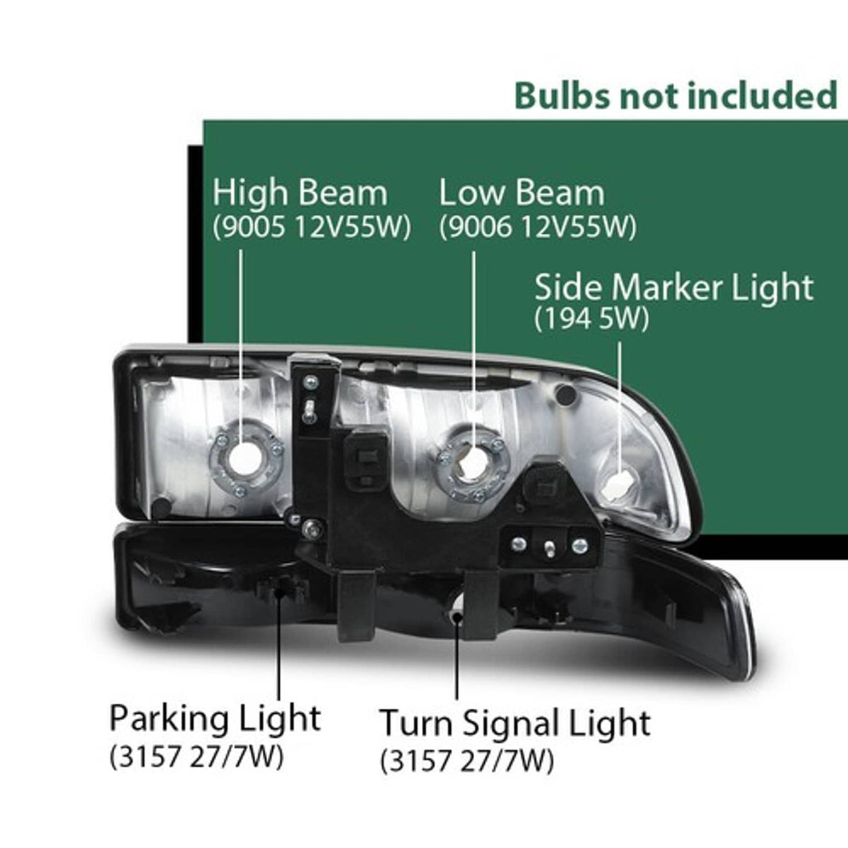 Solid Spare Fit For 98-04 Chevy S10 Blazer Black/Clear Corner Headlights Bumper Headlamps