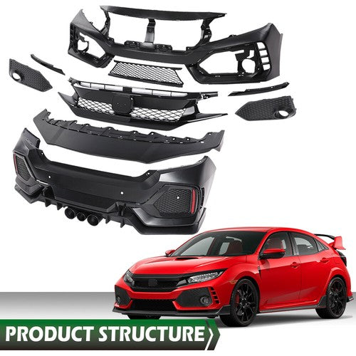 Solid Spare Fit For 2016-2021 Honda Civic Type R Style Front & Rear Bumper Cover Full Set